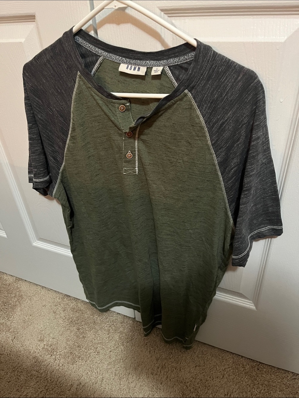 ROWM Two-Tone Henley Tee - Olive & Charcoal